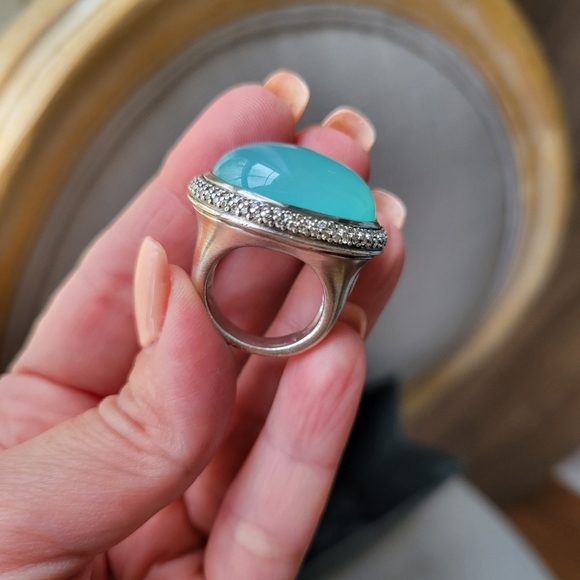 David Yurman aqua chalcedony and pave diamond ring with matching bangle - Picture 11 of 13